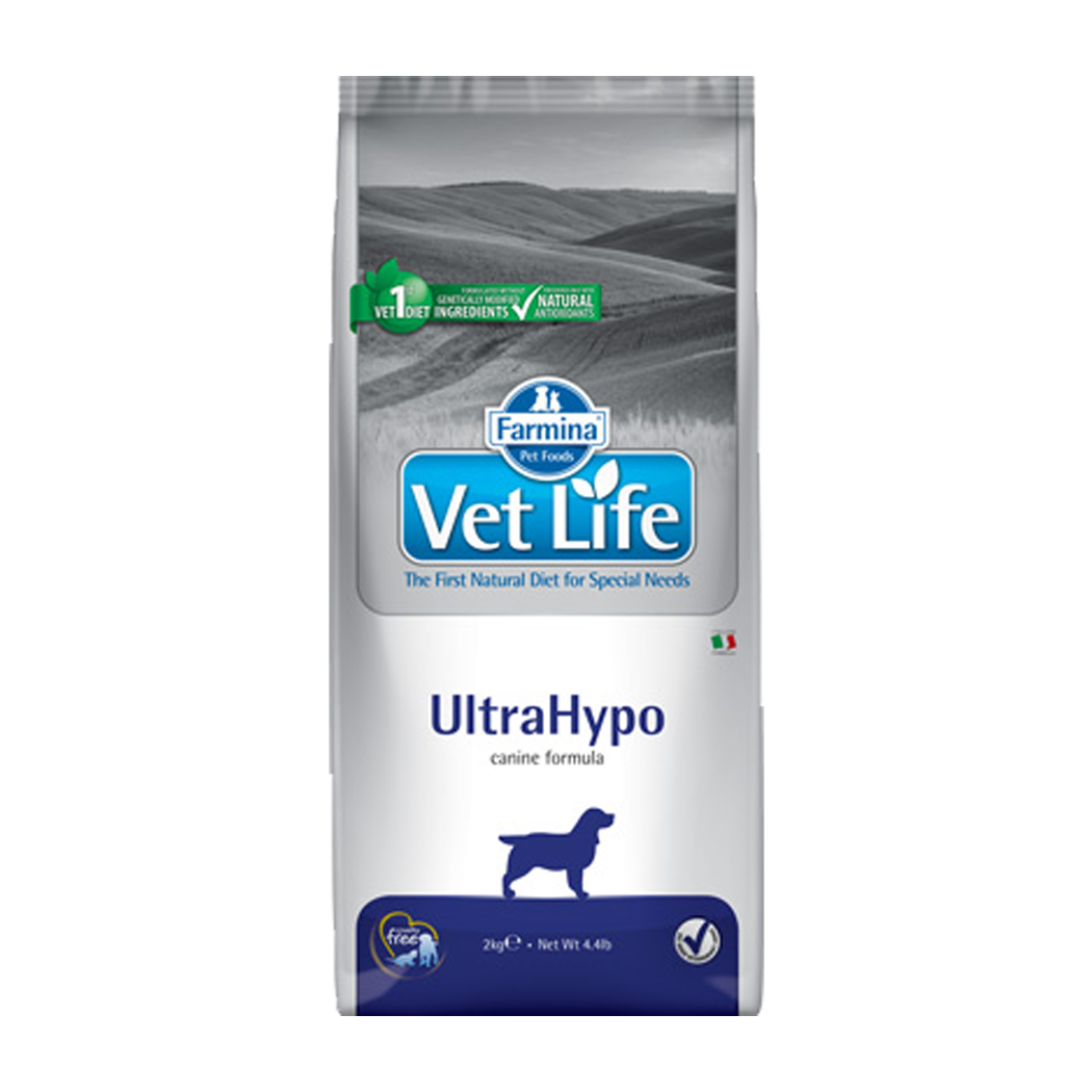Farmina Vet Life UltraHypo диетическое питание для собак, разработано для снижения пищевой непереносимости питательных веществ, в случаях пищевой аллергии и атопий
