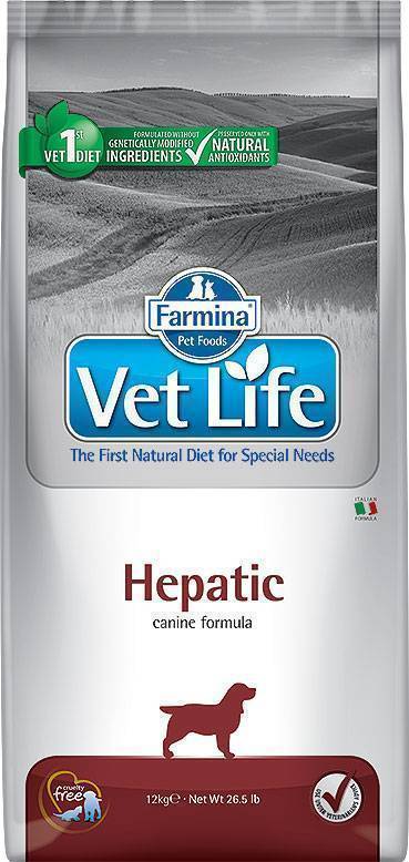 Farmina Vet Life Hepatic диетическое питание для собак при хронической печеночной недостаточности. Диета содержит ограниченное количество белка высокого качества, высокий уровень легко усваиваемых углеводов