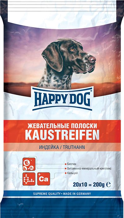 HAPPY DOG лакомство для собак-жевательные полоски с индейкой