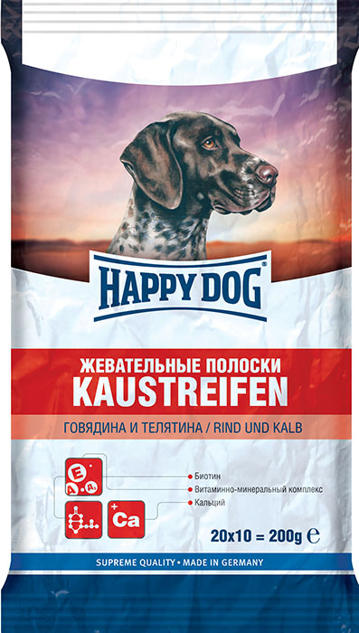 HAPPY DOG лакомство для собак-жевательные полоски с говядиной и телятиной