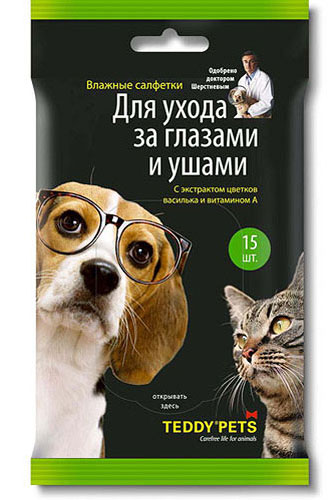 TEDDY PETS ВЛАЖНЫЕ САЛФЕТКИ ДЛЯ УХОДА ЗА ГЛАЗАМИ И УШАМИ