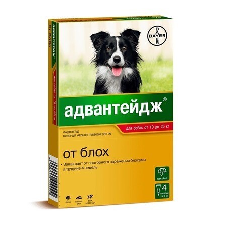 BAYER ADVANTAGE КАПЛИ НА ХОЛКУ ОТ БЛОХ, ВШЕЙ И ВЛАСОЕДОВ ДЛЯ СОБАК ОТ 10 ДО 25 КГ