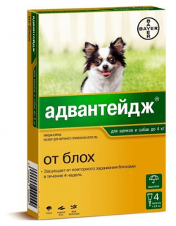 BAYER ADVANTAGE КАПЛИ НА ХОЛКУ ОТ БЛОХ, ВШЕЙ И ВЛАСОЕДОВ ДЛЯ ЩЕНКОВ И СОБАК ДО 4 КГ