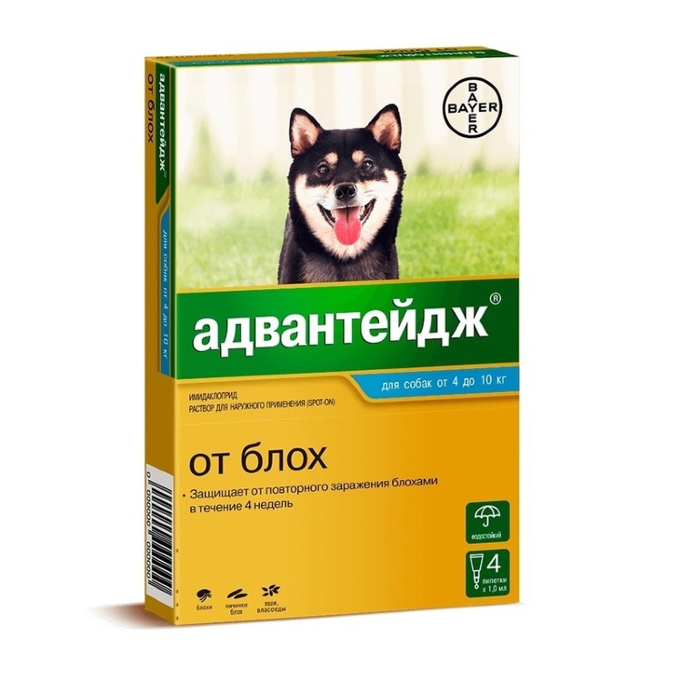 BAYER ADVANTAGE КАПЛИ НА ХОЛКУ ОТ БЛОХ, ВШЕЙ И ВЛАСОЕДОВ ДЛЯ СОБАК ОТ 4 ДО 10 КГ