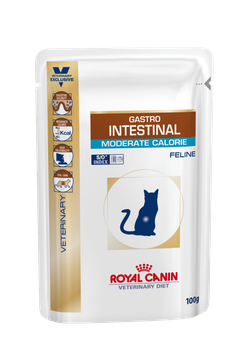 Royal Canin Gastro Intestinal Moderate Calorie - корм консервированный полнорационный диетический для кошек с нарушениями пищеварения при панкреатите и нарушениях пищеварения. Ветеринарная диета.