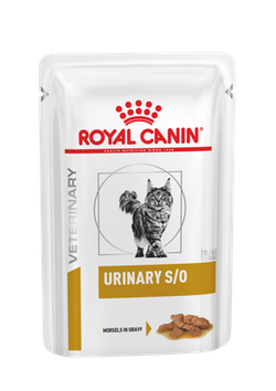 Royal Canin Urinary S/O (в соусе) - корм консервированный полнорационный диетический для кошек, способствующий растворению струвитных камней и предотвращению их повторного образования. Ветеринарная диета.