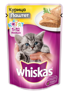 Whiskas влажный корм для котят, паштет с курицей