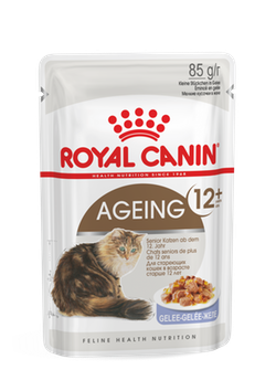 Royal Canin  Ageing 12+ (в желе) - корм консервированный полнорационный для стареющих кошек (мелкие кусочки в желе)